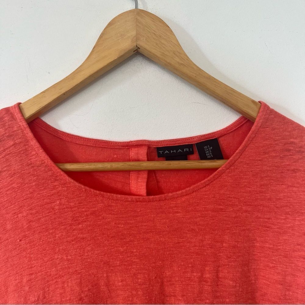 Tahari Orange 100% Linen Cap Sleeve Button Back T-shirt - Picture 6 of 7